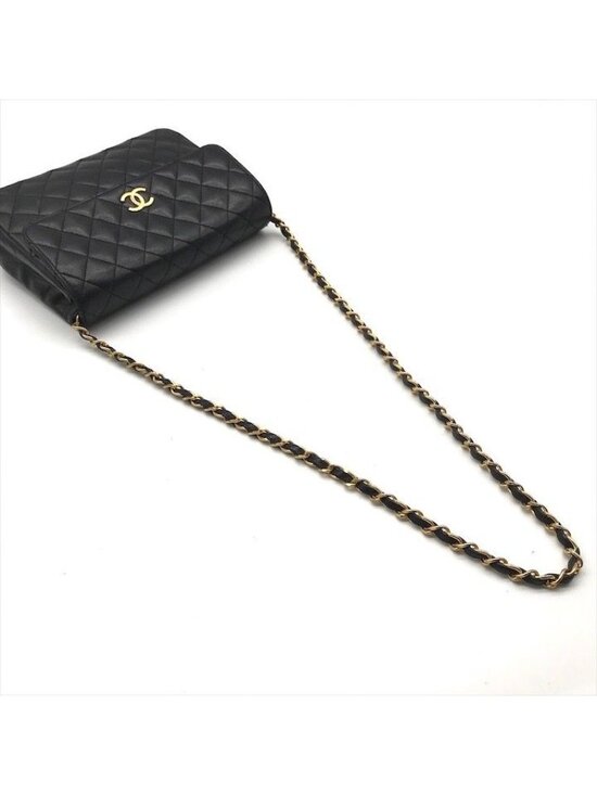 Chanel CC Logo Push Lock Quilted Lambskin Chain Shoulder Bag Black - Picture 6 of 10